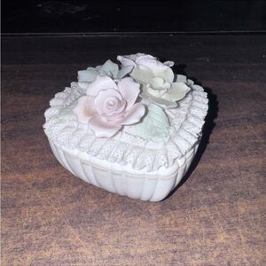 Vintage Ardalt Lenwile Porcelain Rose Trinket Box| Square Floral Design